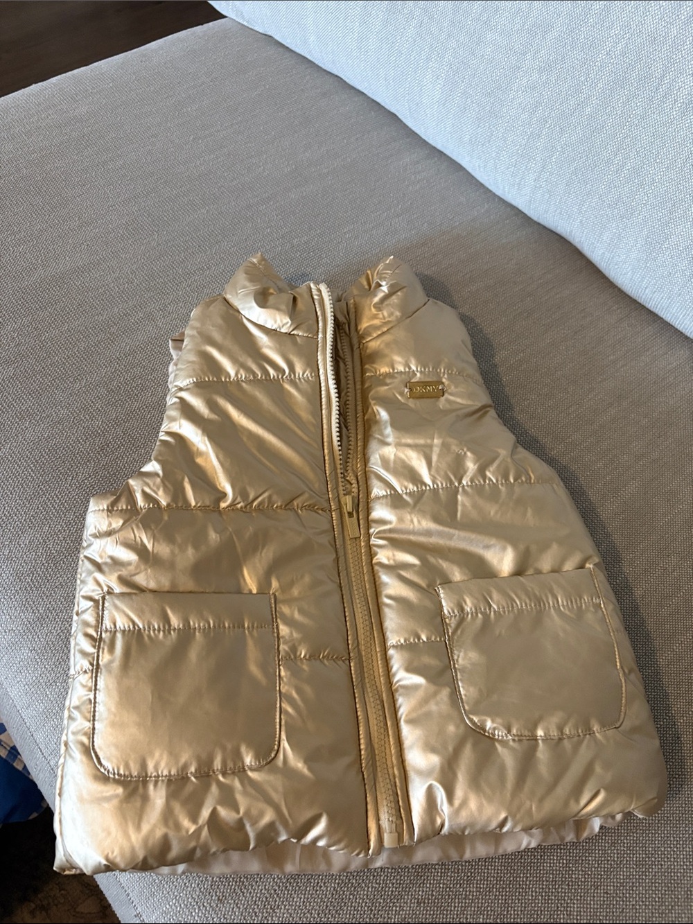 DKNY, Metallic girls Gold Puffer Vest - Zip Front